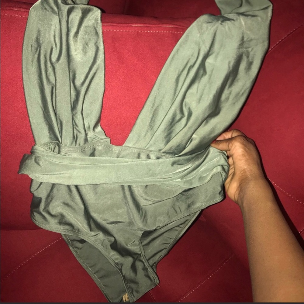 Green one piece plunge swimsuit
